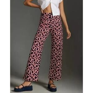 Maeve Anthropologie Navy Patterned Colette Ponte Knit Pants size 28P NWOT